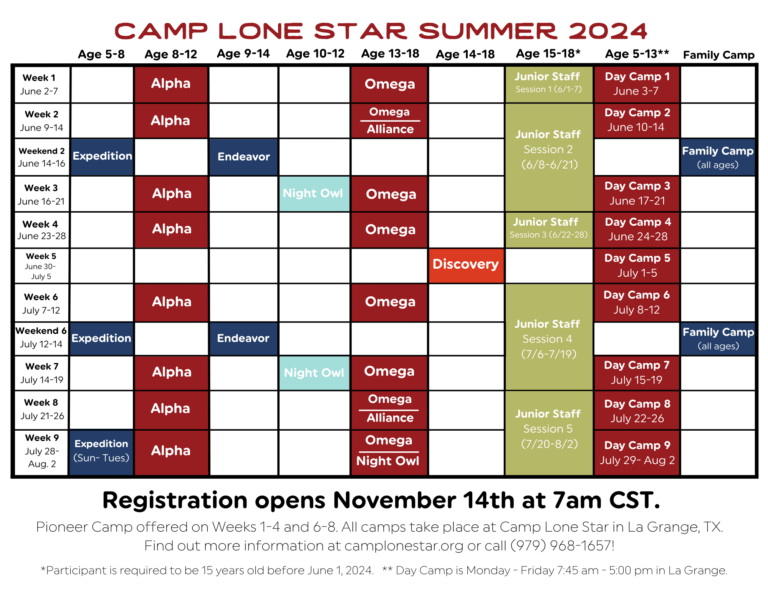 Summer Camp Schedule Camp Lone Star